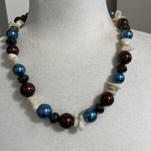 Hand Crafted Seashell Copper Blue Bronze Sparkle Vintage Bohemian Necklace